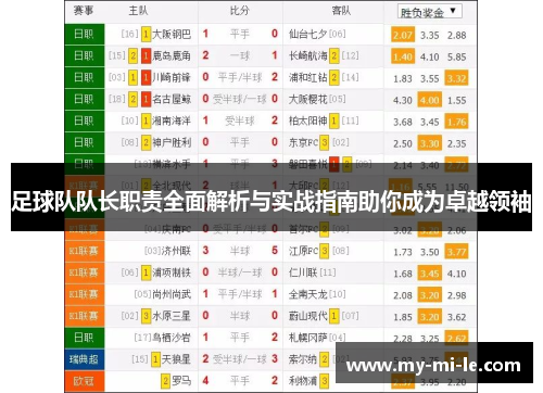足球队队长职责全面解析与实战指南助你成为卓越领袖